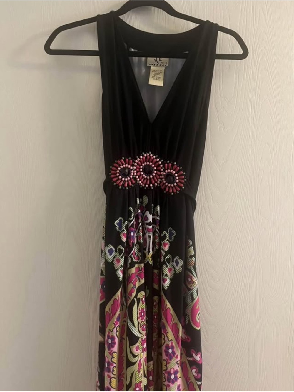 Ice Black Maxi Dress with Pink Beaded Waist